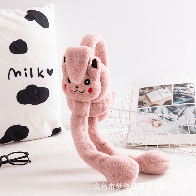 Cute Moving Bunny Ears Warm Ear Muffs for Kids Leather powder [without lamp]] 
