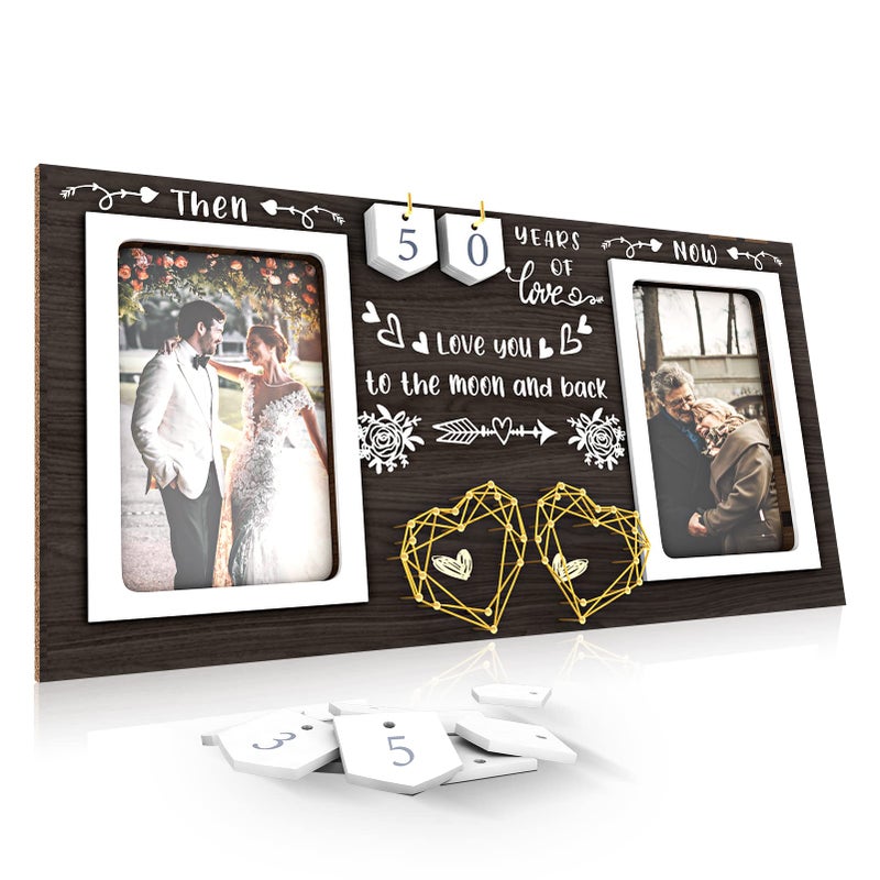 ZCPTZ Then & Now Anniversary Picture Frame - 1-99 Years Anniversary Wedding Gift for Couple, Engagement Bridal Shower Gifts for Couples Wood Photo Frame Holds 2 4x6 Inches Photos - Image 1