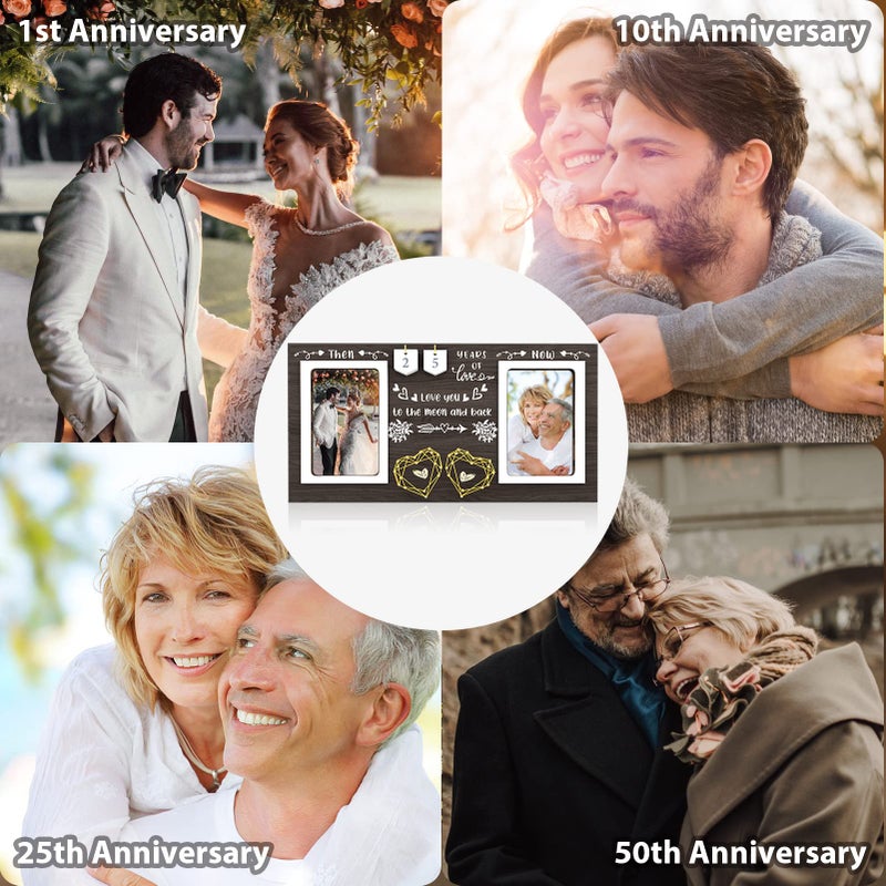 ZCPTZ Then & Now Anniversary Picture Frame - 1-99 Years Anniversary Wedding Gift for Couple, Engagement Bridal Shower Gifts for Couples Wood Photo Frame Holds 2 4x6 Inches Photos - Image 4