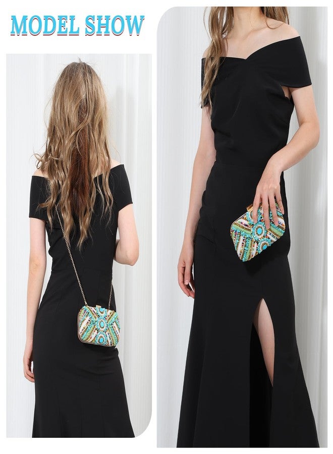 Fecialy Women Clutch Purse Natural Stone Square Evening Handbag Beaded Purse Satin Crossbody Shoulder Bags with Chain - Image 2
