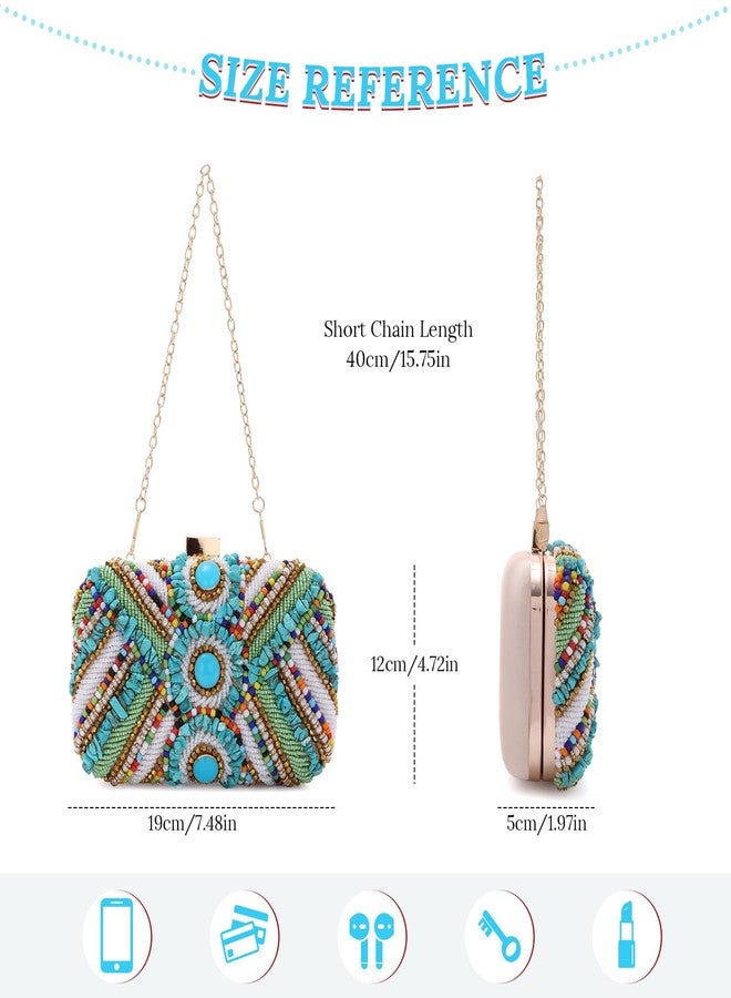 Fecialy Women Clutch Purse Natural Stone Square Evening Handbag Beaded Purse Satin Crossbody Shoulder Bags with Chain - Image 4