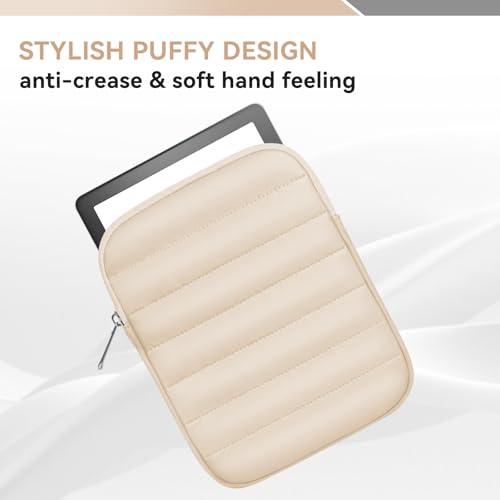 Clezolraa 6-7 Inch Puffy Sleeve Case for 7" Kindle Paperwhite 12th Gen/Colorsoft 2024, 6.8" Kindle Paperwhite 11th Gen, 6" Kindle 11th Gen 2024/2022, Oasis, Protective Pouch Bag, Beige - Image 3