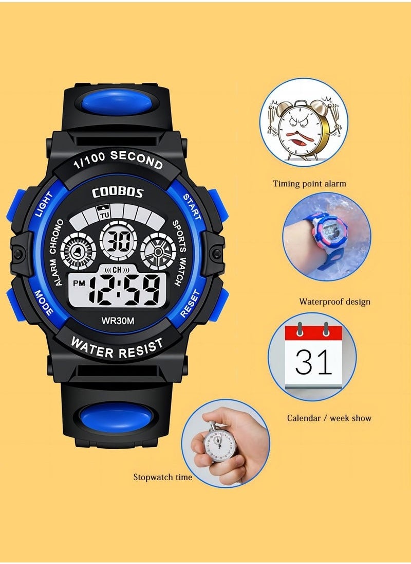 Coobos - 4PCS Children's Waterproof Rubber Digital Watch (Blue/Orange/Yellow/Red) - Image 1