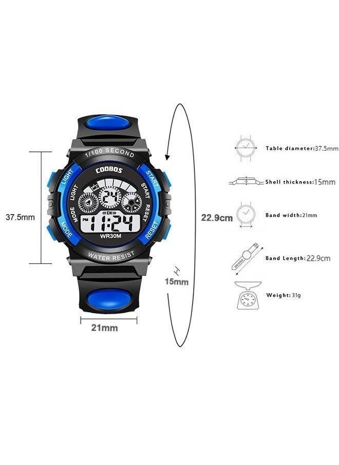 Coobos - 4PCS Children's Waterproof Rubber Digital Watch (Blue/Orange/Yellow/Red) - Image 1