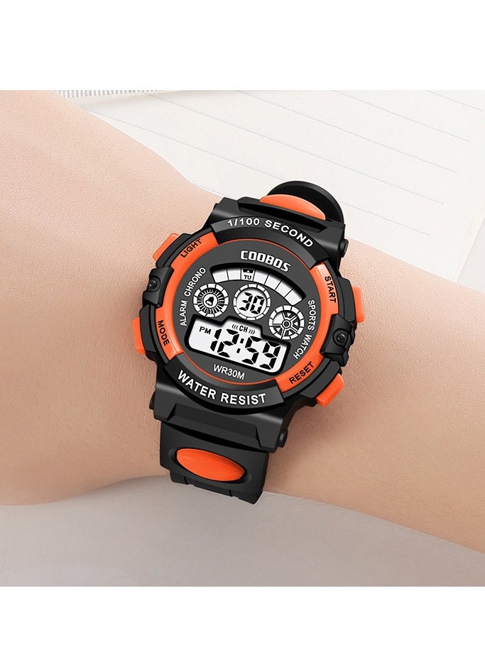 Coobos - 4PCS Children's Waterproof Rubber Digital Watch (Blue/Orange/Yellow/Red) - Image 1