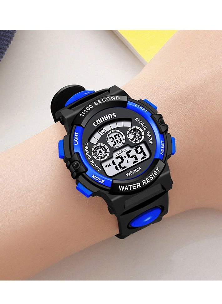 Coobos - 4PCS Children's Waterproof Rubber Digital Watch (Blue/Orange/Yellow/Red) - Image 1