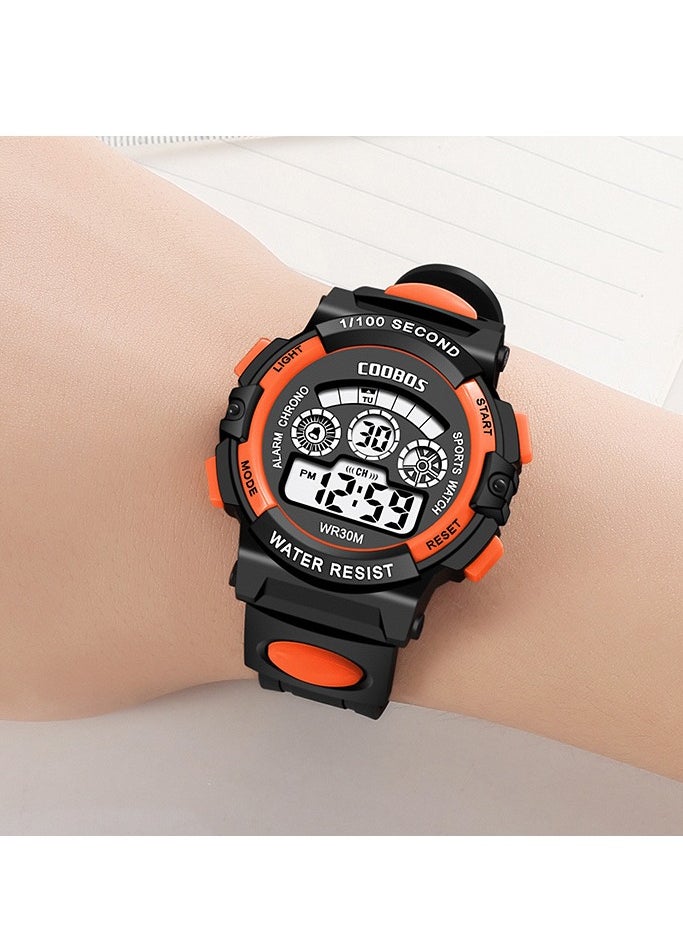 Coobos - 4PCS Children's Waterproof Rubber Digital Watch (Blue/Orange/Yellow/Red) - Image 1