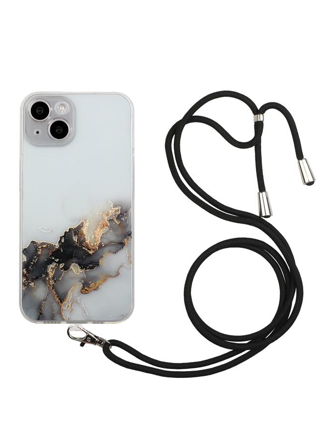 The Bros Case For iPhone 14 Plus Hollow Marble Pattern TPU Shockproof Protective Case with Neck Strap Rope