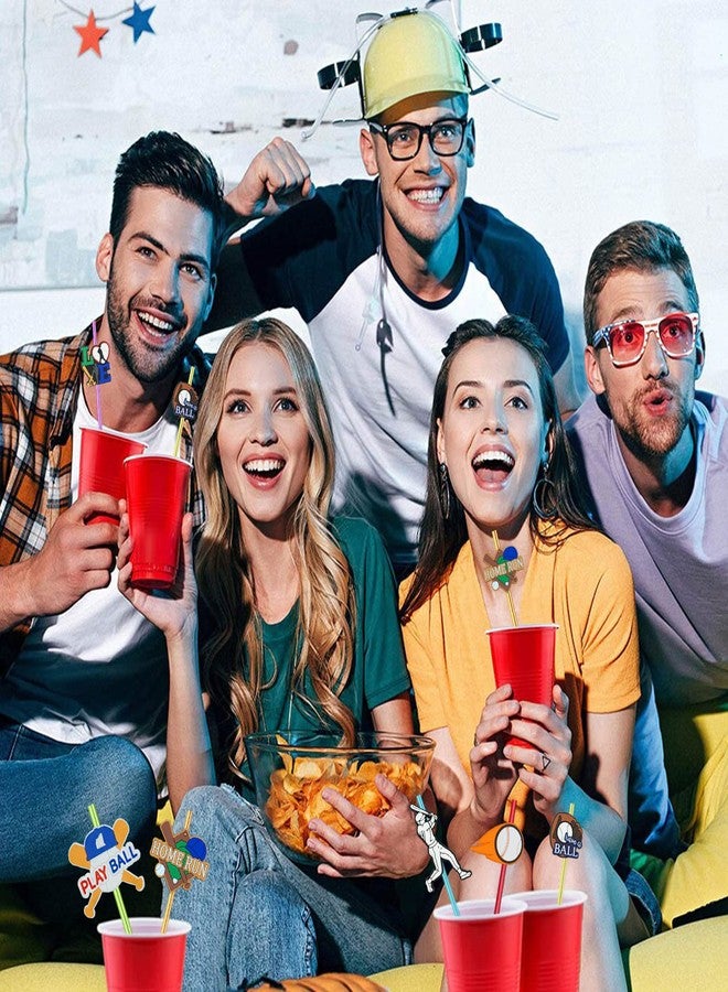 MEAXUR 24pcs Baseball Party Themed Straight Reusable Plastic Straws for Sports Baseball Party Favor Gift Bags,Daily Drinking Straws,Birthday Parties,Class Reunions, With 2 Cleaning Brushes.(6color) - Image 4
