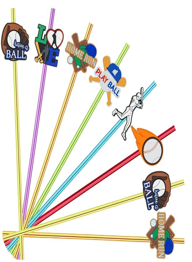MEAXUR 24pcs Baseball Party Themed Straight Reusable Plastic Straws for Sports Baseball Party Favor Gift Bags,Daily Drinking Straws,Birthday Parties,Class Reunions, With 2 Cleaning Brushes.(6color) - Image 1