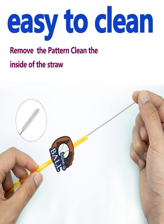 MEAXUR 24pcs Baseball Party Themed Straight Reusable Plastic Straws for Sports Baseball Party Favor Gift Bags,Daily Drinking Straws,Birthday Parties,Class Reunions, With 2 Cleaning Brushes.(6color) - Image 3