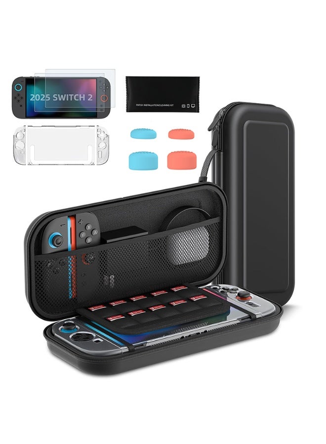 NS2 accessories set, with Switch 2 console carrying case, 2 Screen protectors, Protective case, 4 Joy-con thumb caps - Image 1