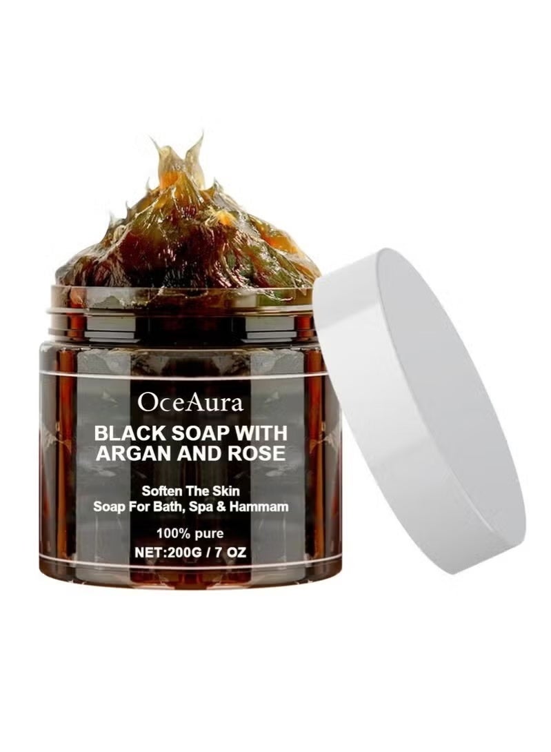 OceAura Morocco Black Beldi Soap With Argan and Rose, Argan Black Soap, Morocco Body Scrub, Body Exfoliator Scrub with Glove, Organic Cleansing, Exfoliating - Image 4