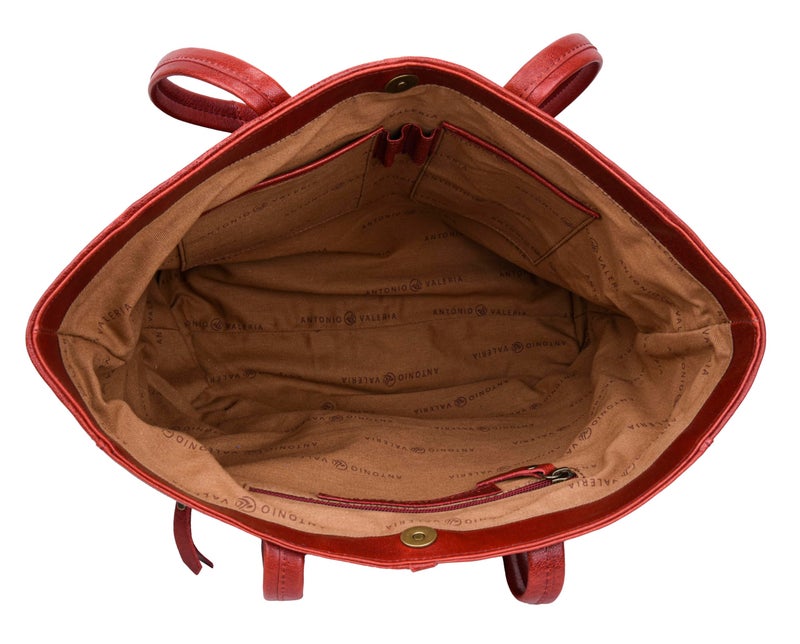 ANTONIO VALERIA Alexis Braided Red Leather Tote/Top Handle Shoulder Bag for Women - Image 3
