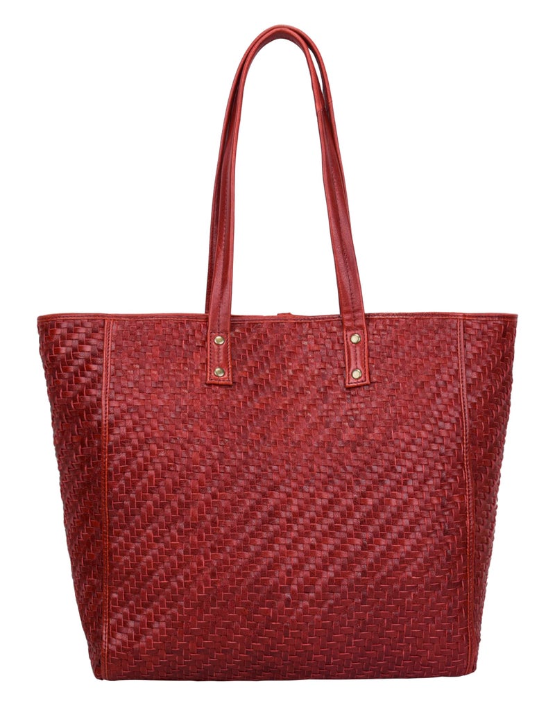 ANTONIO VALERIA Alexis Braided Red Leather Tote/Top Handle Shoulder Bag for Women - Image 5