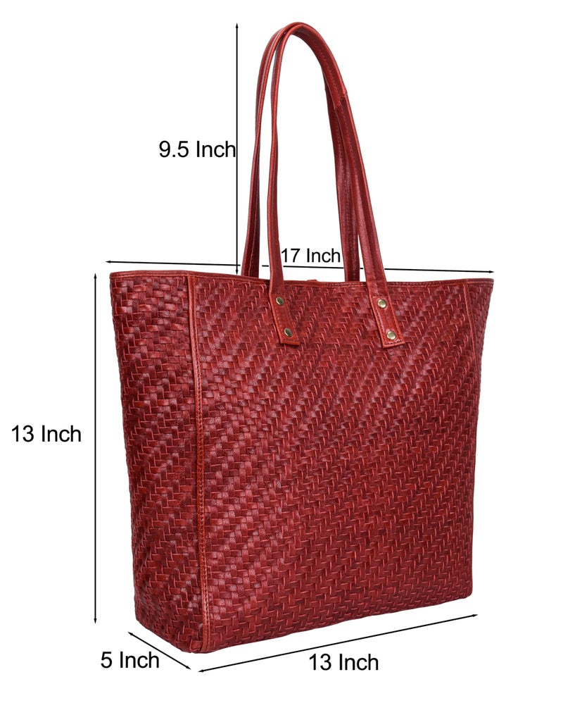 ANTONIO VALERIA Alexis Braided Red Leather Tote/Top Handle Shoulder Bag for Women - Image 2