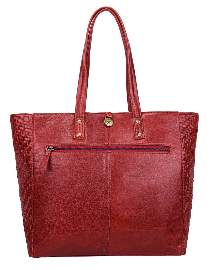 ANTONIO VALERIA Alexis Braided Red Leather Tote/Top Handle Shoulder Bag for Women - Image 4