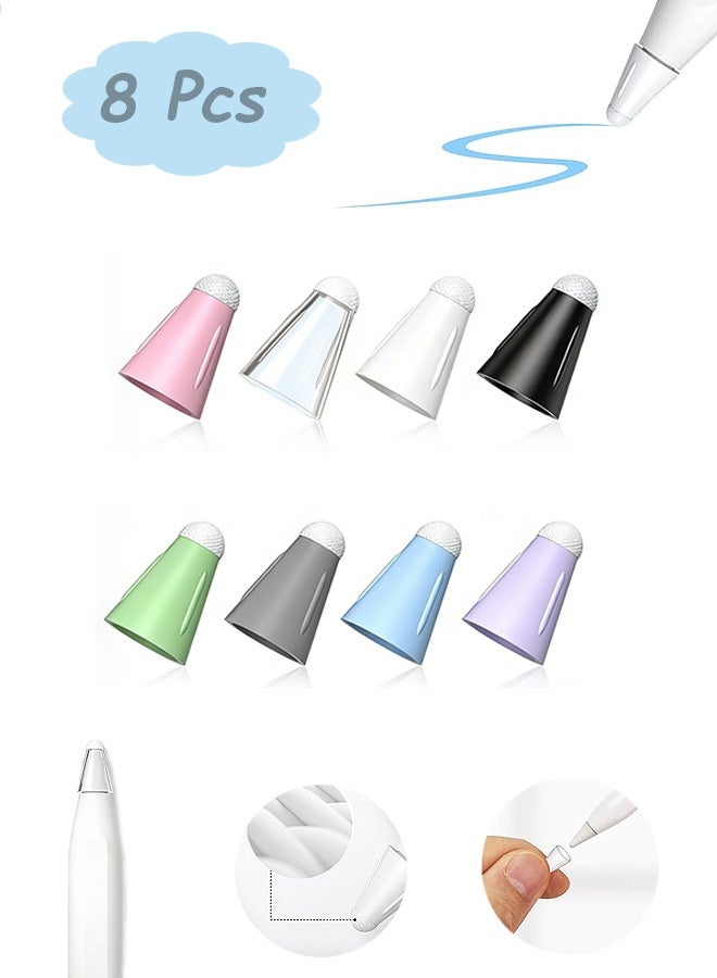 MXN 8 Pcs Pen Tip Protective Cover for Apple Pencil -  Anti-Slip Tip Protector Quiet Writing Nib Case for Apple Huawei Vivo Xiaomi Pencil (Black/White/Pink/Clear/Green/Gray/Purple/Blue) - Image 1