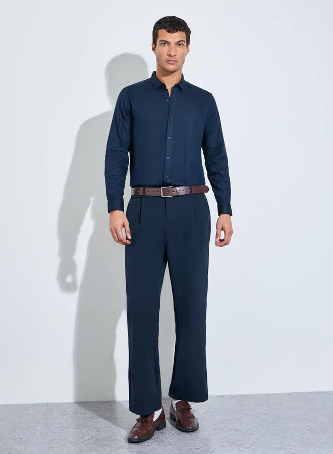 ستايلي Navy Blue Solid Textured Regular Fit Shirt