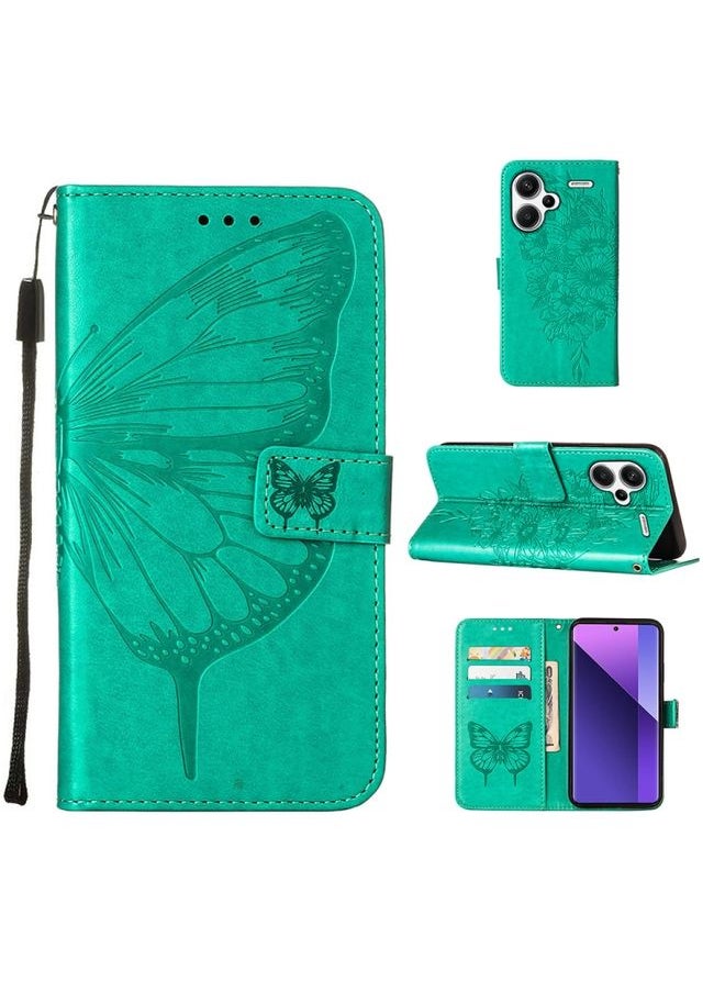HuHa Case Cover For Xiaomi Redmi Note 13 Pro+ 5G Embossed Butterfly Leather Phone Case Green 