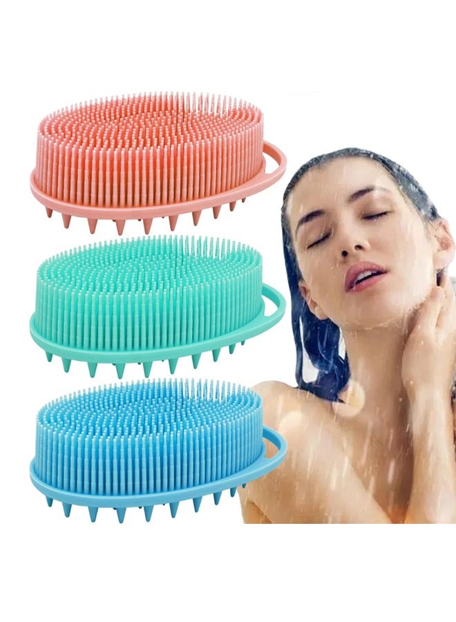 3Pcs Silicone Body Brush, Exfoliating Body Scrubber, Silicone Bath Brush, Soft Exfoliating Body Bath Shower Scrubber Brush for Kids Adults and All Skin Types (Pink/Green/Blue) - Image 1