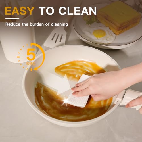 Astercook مجموعة أواني الطهي غير اللاصقة من أستركوك 23 قطعة مع مقبض قابل للفصل، مجموعة مطبخ قابلة للتكديس، مقبض قابل للإزالة، آمنة للفرن، جاهزة للاستخدام على الحث، بيضاء كريمية - Image 5