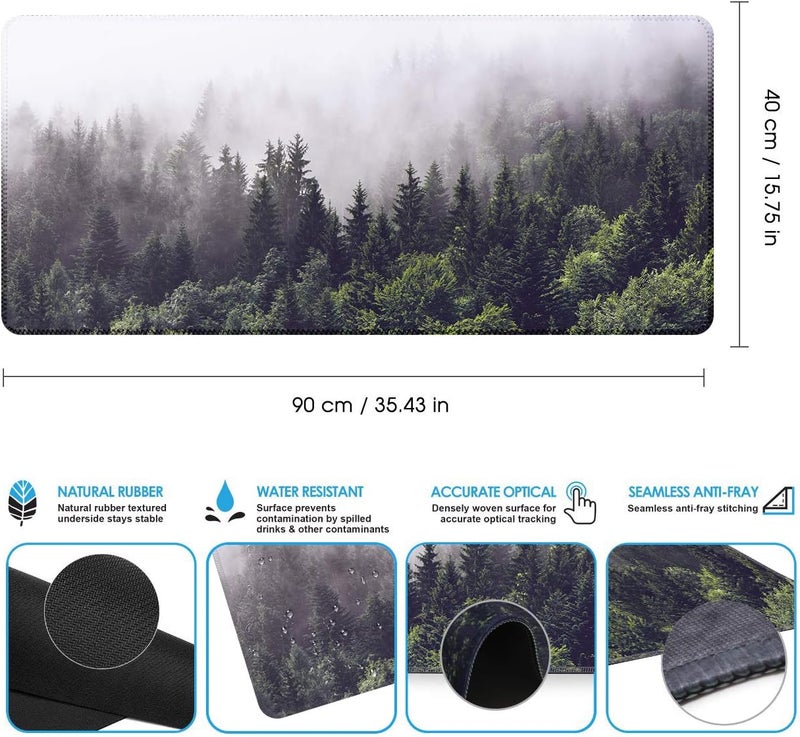 iCasso Extended Gaming Mouse Pad(35.4 x 15.7inch), Large Non-Slip Rubber Base Mousepad with Stitched Edges, Waterproof Keyboard Mouse Mat Desk Pad for Work, Game, Office, Home - Forest - Image 4