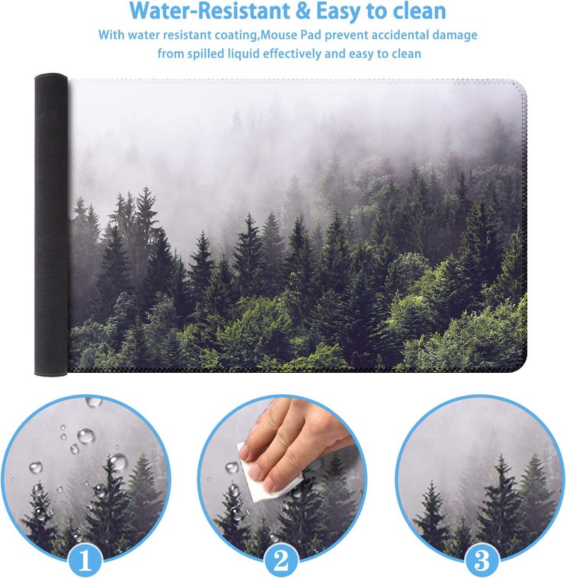 iCasso Extended Gaming Mouse Pad(35.4 x 15.7inch), Large Non-Slip Rubber Base Mousepad with Stitched Edges, Waterproof Keyboard Mouse Mat Desk Pad for Work, Game, Office, Home - Forest - Image 3