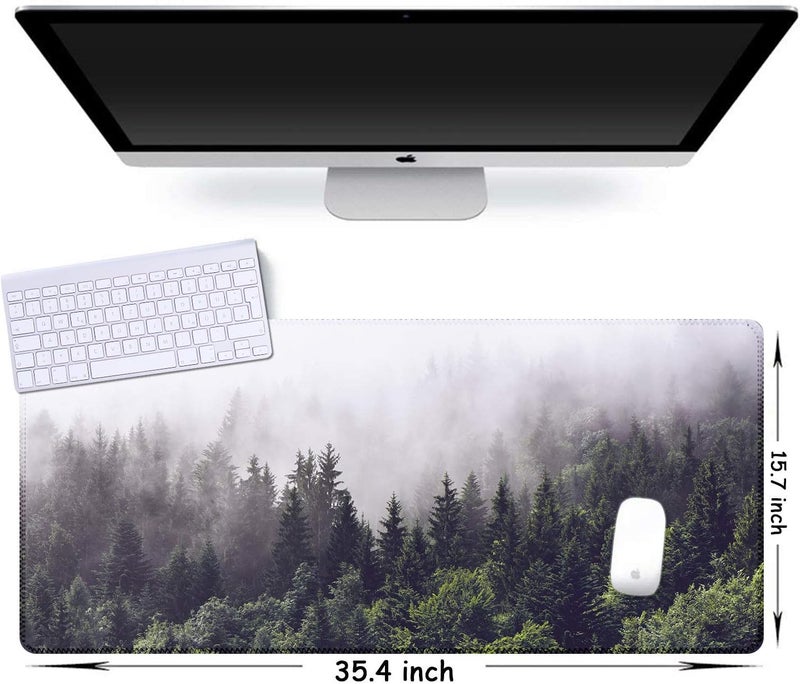 iCasso Extended Gaming Mouse Pad(35.4 x 15.7inch), Large Non-Slip Rubber Base Mousepad with Stitched Edges, Waterproof Keyboard Mouse Mat Desk Pad for Work, Game, Office, Home - Forest - Image 5