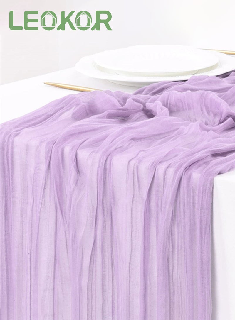 LEOKOR Cheesecloth Table Runner 90x400 CM Purple Rustic Sheer Gauze Boho Wedding Table Decor for Outdoor Home Use and Daily Use - Image 1
