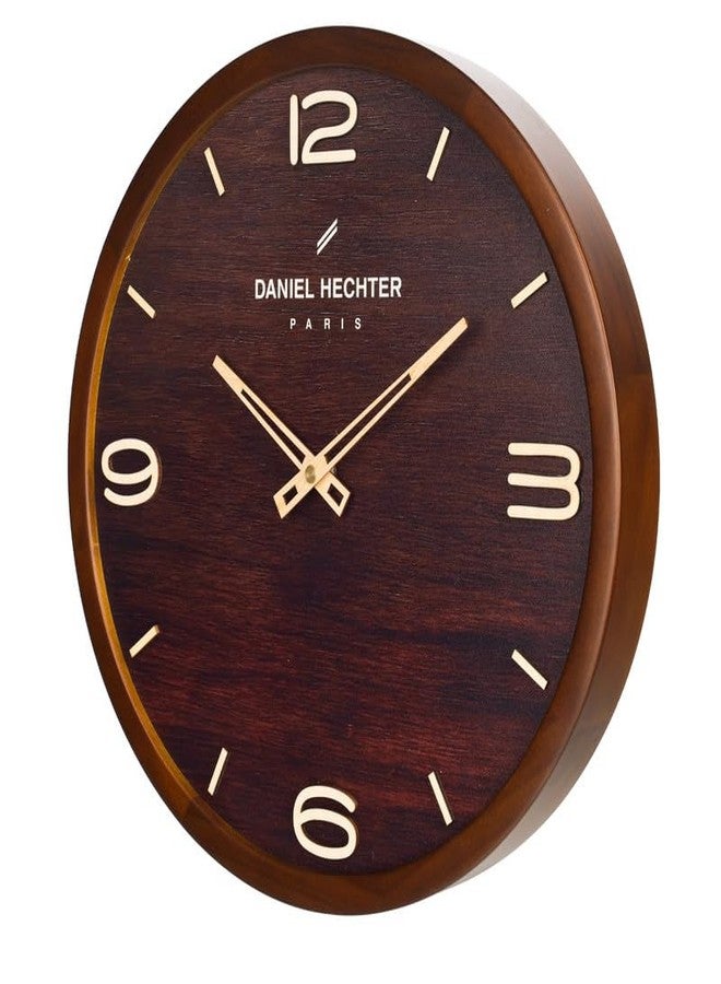 Daniel Hechter Paris Vienne Collection Wall Clock, Silent Sweep Non-Ticking, 13 Inch (32.5 cm) Wood-Grain Dial, Brown Wooden Frame, 3D Numbers, Decorative Clock for Home & Office - DHCL1005 - Image 2
