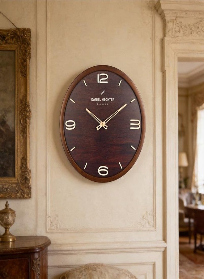 Daniel Hechter Paris Vienne Collection Wall Clock, Silent Sweep Non-Ticking, 13 Inch (32.5 cm) Wood-Grain Dial, Brown Wooden Frame, 3D Numbers, Decorative Clock for Home & Office - DHCL1005 - Image 4