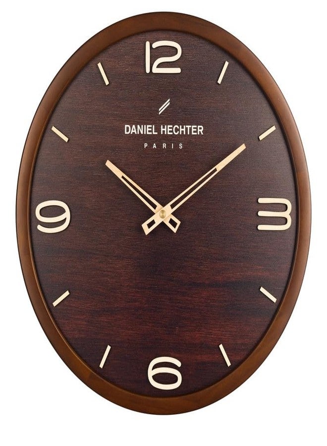 Daniel Hechter Paris Vienne Collection Wall Clock, Silent Sweep Non-Ticking, 13 Inch (32.5 cm) Wood-Grain Dial, Brown Wooden Frame, 3D Numbers, Decorative Clock for Home & Office - DHCL1005 - Image 1