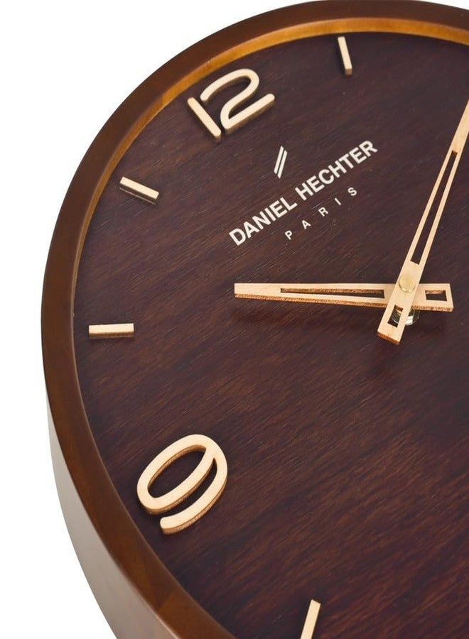 Daniel Hechter Paris Vienne Collection Wall Clock, Silent Sweep Non-Ticking, 13 Inch (32.5 cm) Wood-Grain Dial, Brown Wooden Frame, 3D Numbers, Decorative Clock for Home & Office - DHCL1005 - Image 5