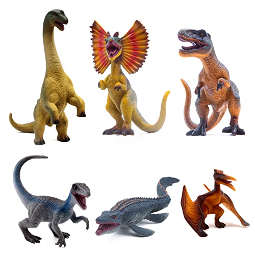 SIENON 6Pack 6.3 Inch Jurassic Dinosaur Toy Figures, Realistic Dino Toys Set Dilophosaurus Blue Velociraptor T-Rex Mosasaurus Brachiosaurus Pterosaur Dinosaur Figurines for Dino Party - Image 1
