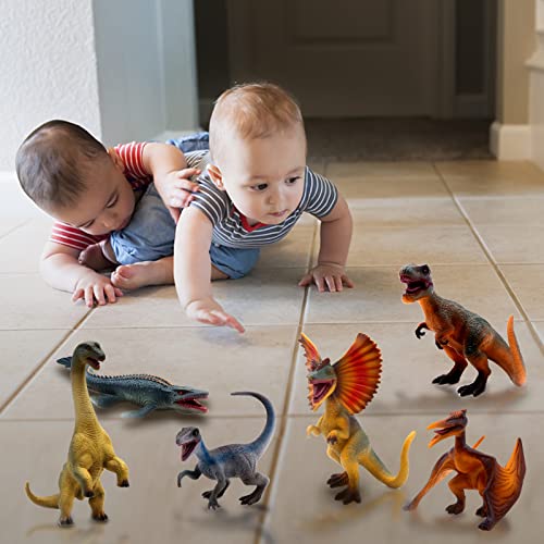 SIENON 6Pack 6.3 Inch Jurassic Dinosaur Toy Figures, Realistic Dino Toys Set Dilophosaurus Blue Velociraptor T-Rex Mosasaurus Brachiosaurus Pterosaur Dinosaur Figurines for Dino Party - Image 5