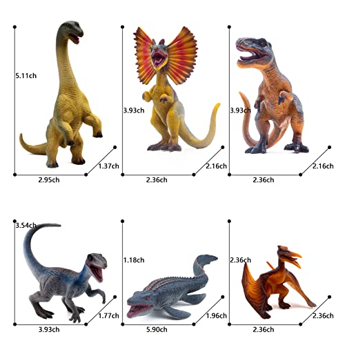 SIENON 6Pack 6.3 Inch Jurassic Dinosaur Toy Figures, Realistic Dino Toys Set Dilophosaurus Blue Velociraptor T-Rex Mosasaurus Brachiosaurus Pterosaur Dinosaur Figurines for Dino Party - Image 2