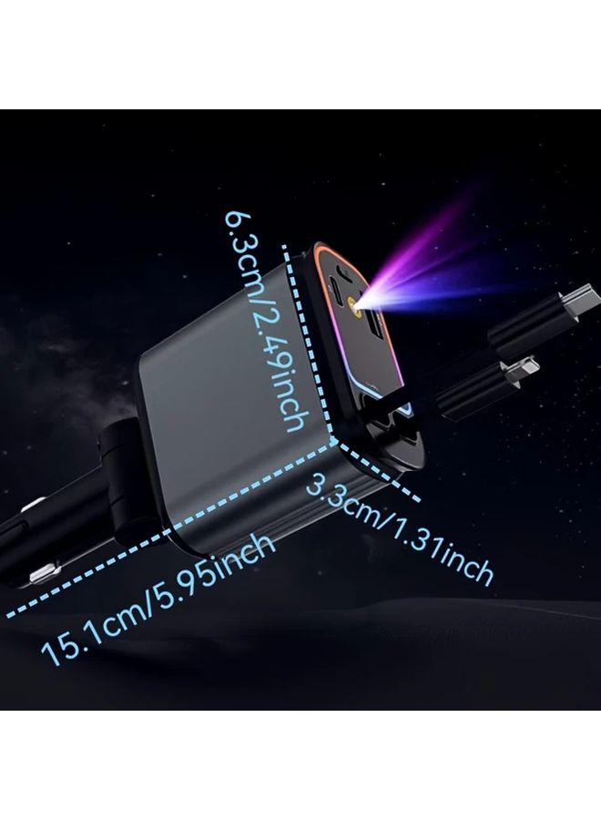 Noon 4 In 1 Fast USB C Car Charger With Space Gray Metallic Red Starry Sky Ambient Light 66W Dual Retractable Cable Dual USB Port Car Mobile Phone Charger Vehicle Romantic Atmosphere Artifact Simultaneously Charge 4 Devices 180 Degree Flexible Body Angle Adjustment Compatible With iPhone Galaxy And More Charging Devices Holiday Gift - Image 5