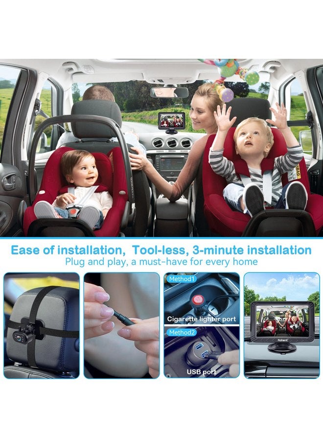 Rohent Baby Car Camera - 5-Inch HD 1080P, Night Vision, Easy Install, Rear & Forward-Facing Seat Camera, USB Powered Baby Camera for Car, Safety for Infants and Toddlers, No Tools Required - Image 5