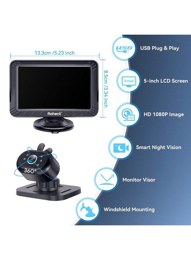 Rohent Baby Car Camera - 5-Inch HD 1080P, Night Vision, Easy Install, Rear & Forward-Facing Seat Camera, USB Powered Baby Camera for Car, Safety for Infants and Toddlers, No Tools Required - Image 2