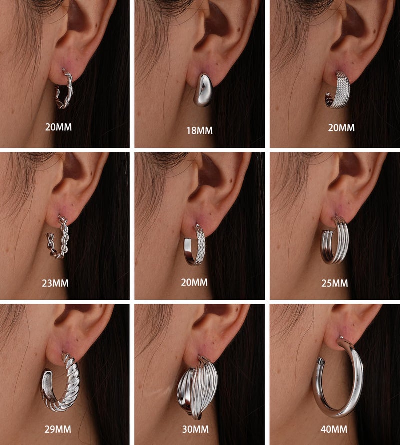 YEEZII Silver Hoop Earrings Set for Women, 18 Pairs Hypoallergenic Chunky Open Pearl Hoops Earring Multipack, Silver Statement Hoop Earrings for Women Trendy Jewelry - Image 5