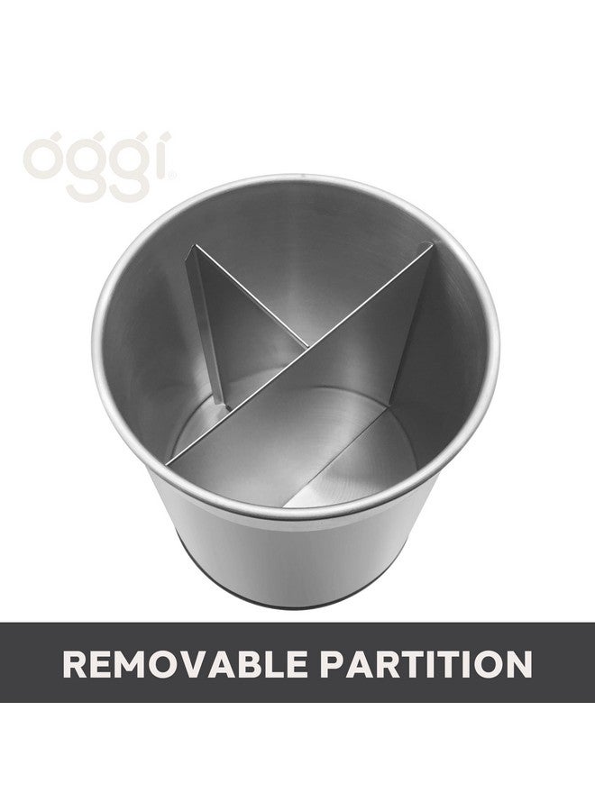 Oggi Oggi Jumbo Stainless Steel Rotating Utensil Holder with Removable Divider - Stylish kitchen cooking utensil organizer. Height 7.5".  - Image 2