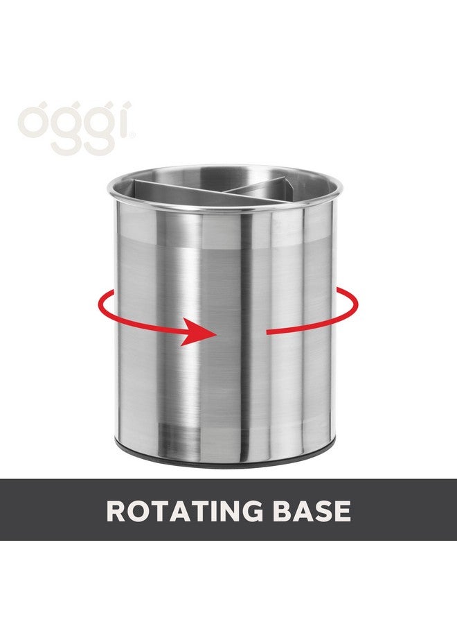 Oggi Oggi Jumbo Stainless Steel Rotating Utensil Holder with Removable Divider - Stylish kitchen cooking utensil organizer. Height 7.5".  - Image 4