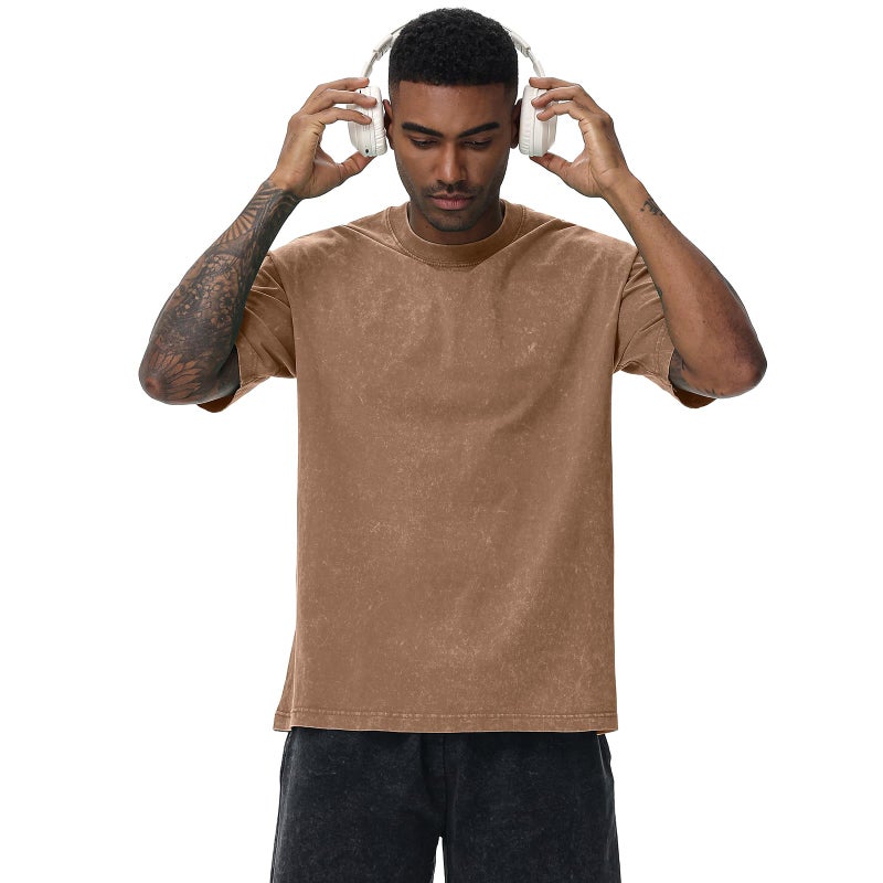 SnowElve 4 Pack Men's Oversized Cotton T-Shirts Loose Fit Vintage Tee Short Sleeve Casual Tshirts Solid Tops(BKGYCFBG,S) - Image 5