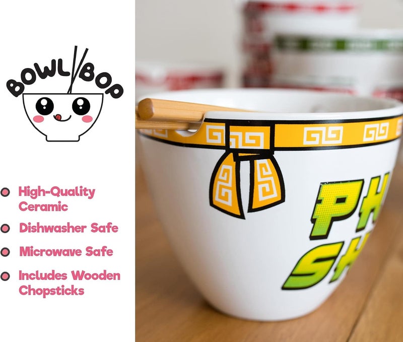 Toynk وعاء بوم تريندز بوب فوه شو نودلز رامين الفوري مع عيدان الطعام 16 أونصة مجموعة أوعية رامين سيراميك مجموعة أدوات المائدة المنزلية والمطبخ قابلة للاستخدام في الميكروويف هدايا وأدوات المطبخ القابلة للجمع - Image 4