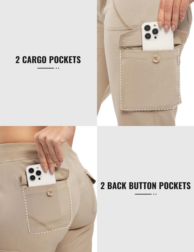 Rdruko Women's Cargo Capris Lightweight Quick Dry Hiking Travel Summer Casual Pants with Pockets,Khaki, US L - Image 4