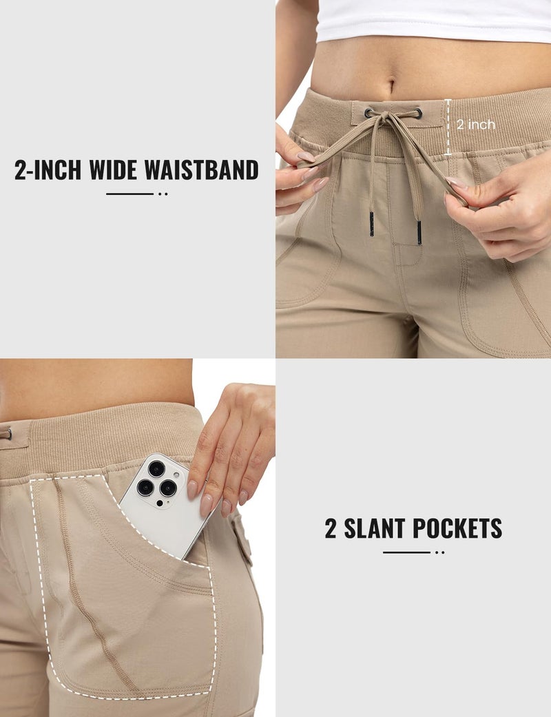 Rdruko Women's Cargo Capris Lightweight Quick Dry Hiking Travel Summer Casual Pants with Pockets,Khaki, US L - Image 3