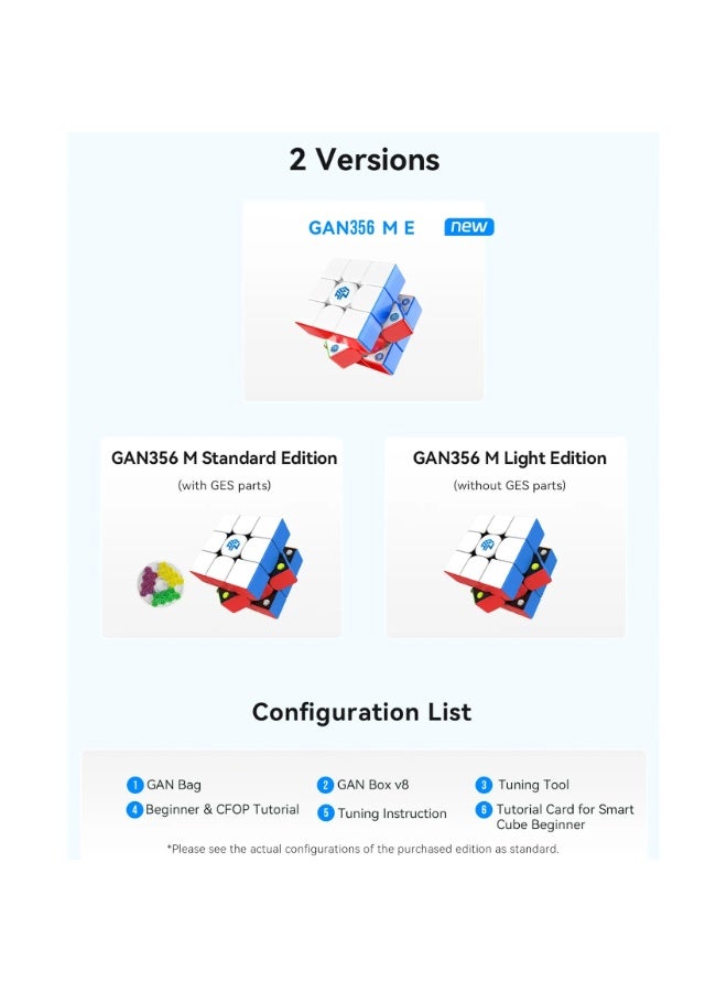 جانكيوب مكعب السرعة المغناطيسي GAN 356 M E 3×3 – بطبقة UV، يحتوي على 48 مغناطيسًا، مزود بنظام GES Pro+ مع 12 إعداد توتر قابل للتخصيص، أداء رائد للمبتدئين والمحترفين. - Image 2