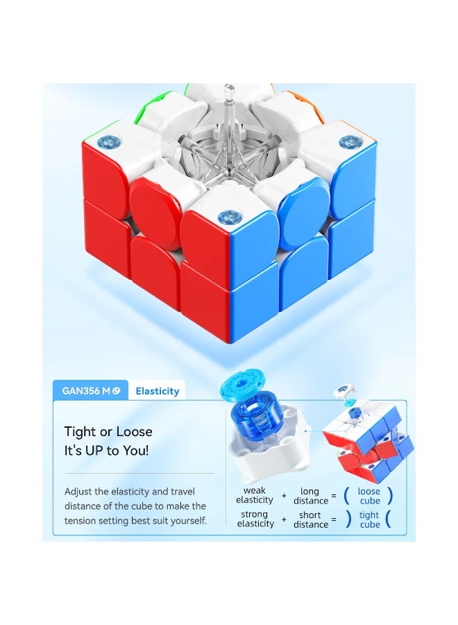 جانكيوب مكعب السرعة المغناطيسي GAN 356 M E 3×3 – بطبقة UV، يحتوي على 48 مغناطيسًا، مزود بنظام GES Pro+ مع 12 إعداد توتر قابل للتخصيص، أداء رائد للمبتدئين والمحترفين. - Image 5