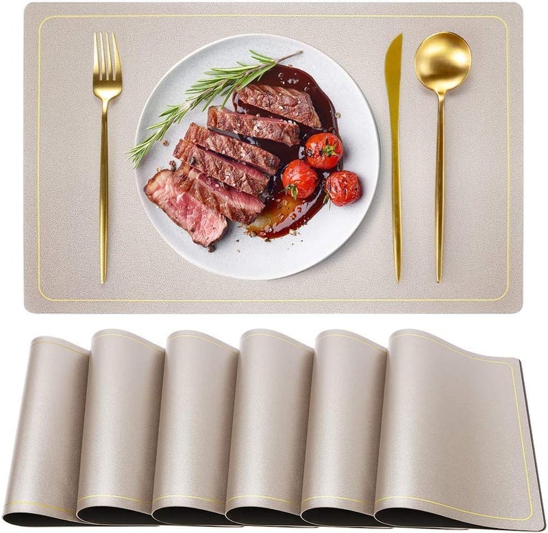 Palshiv Leather Placemats Waterproof Wipeable Washable Indoor Placemats for Dining Table Home Kitchen Dinner Elegant Rectangle Placemats Easy Clean Table Mats Size 45x30 cm Champagne 2 - Image 1